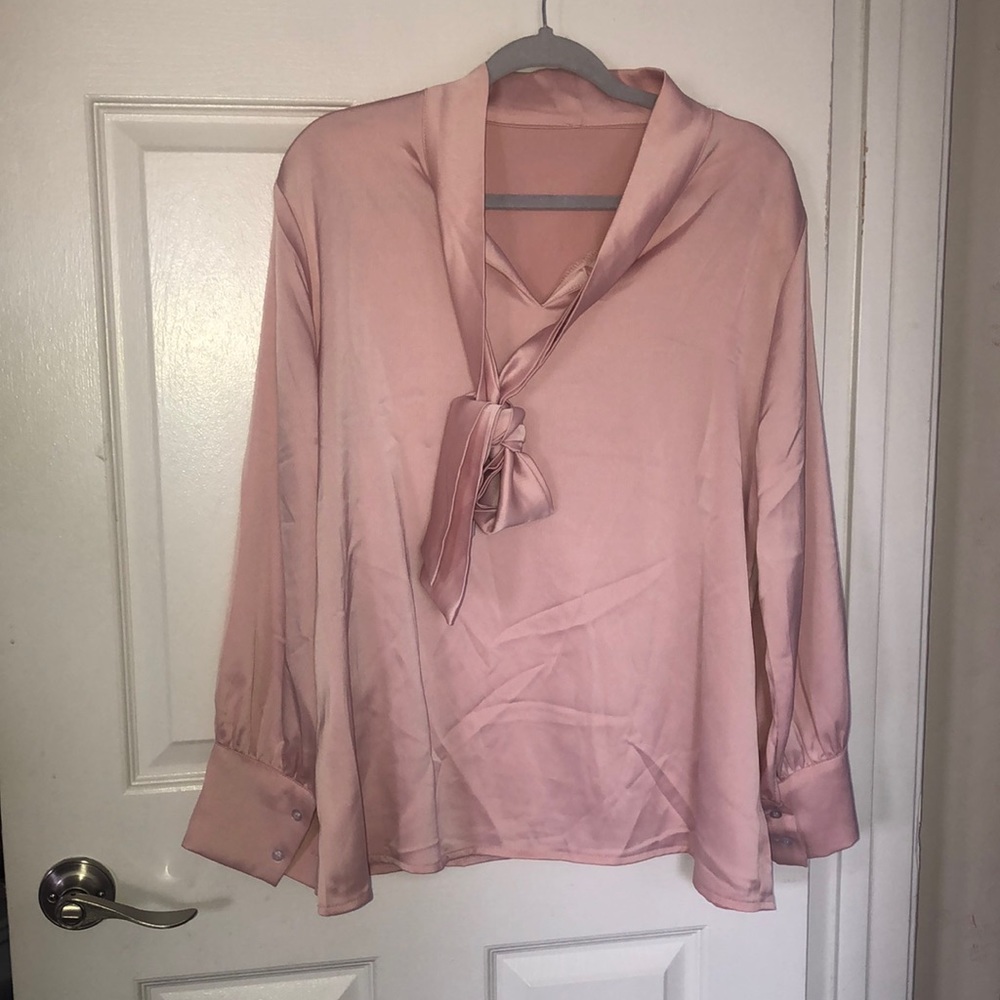 BEAUTIFUL NECK TIE LONG SLEEVE BLUSH BLOUSE🌸😮‍💨💜
